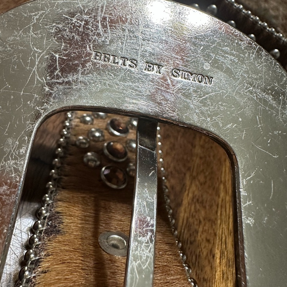 B.B. Simon Brown and Silver Studded Belt Vintage Leather - Picture 2 of 16